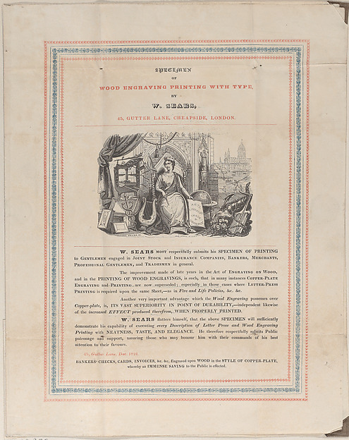 Trade Card for W. Sears, Wood Engraver