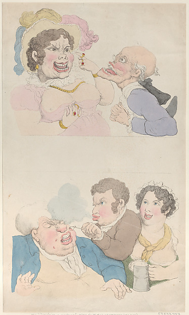 A Man Enticed by a Woman; and Smoking a Customer