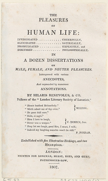 The Pleasures of Human Life: Title Page