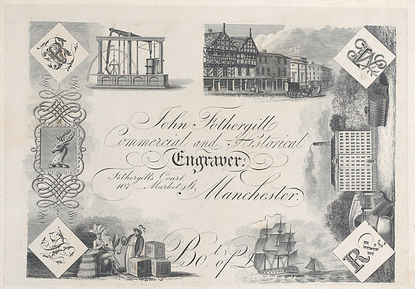 Trade Card for John Fothergill, Commercial and Historical Engraver by Anonymous, British, 19th century, The Metropolitan Museum of Art