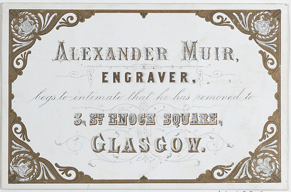 Trade Card for Alexander Muir, Engraver