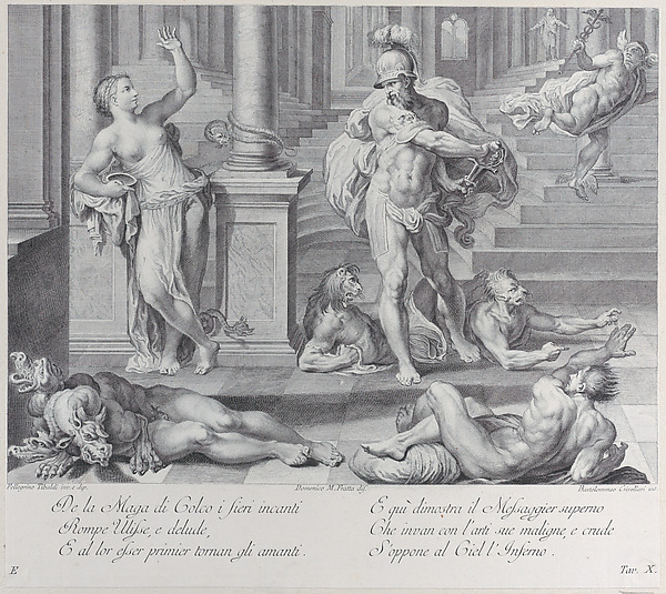 Plate 10: Ulysses compelling Circe to restore his companions' human shapes, which she had changed into monsters