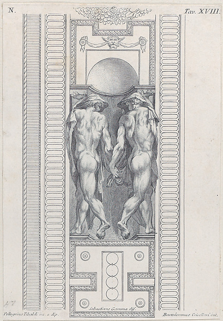 Plate 18: two nude figures wearing veils, seen from behind