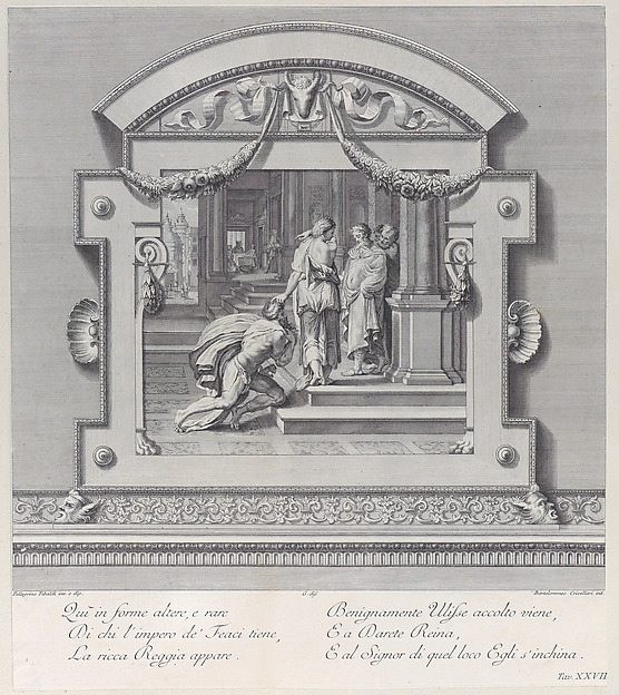 Plate 27: Ulysses  received by Alcinous king of Phoeacia and his Queen Areta after his shipwreck