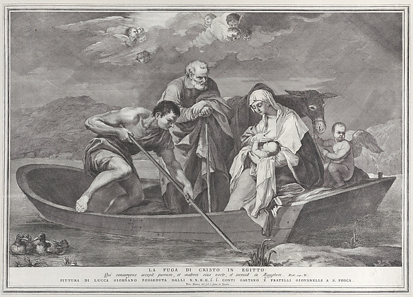 The flight into Egypt, with the Holy Family in a boat by Pietro Monaco