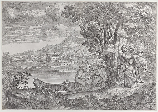 Landscape with the flight into Egypt by Giovanni Francesco Grimaldi