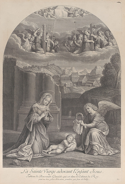 Frédéric Horthemels, The Virgin Mary adoring the Christ child, an angel holding a crown of thorns at right