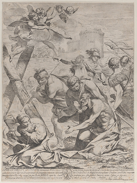 Saint Andrew praying before a crucifix by Francesco Giovane