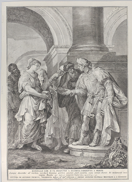 Daniel argues with the elders while Susanna stands at left by Pietro Monaco