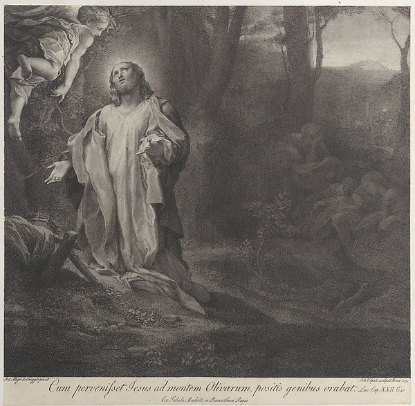 Christ on the Mount of Olives, with an angel at upper left by Pietro Antonio Leone Bettelini