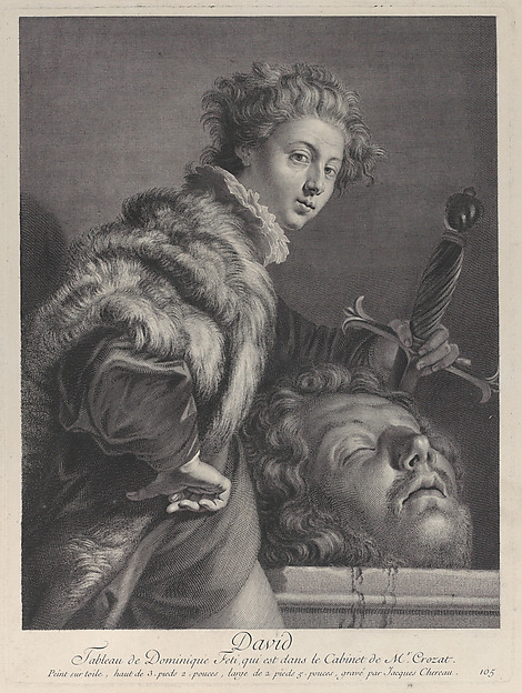 David, holding a sword and posing near the head of Goliath