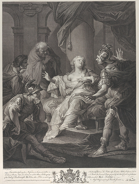Lucretia deploring her misfortune to her husband Collatinus, her father, Publius Valerius, and Junius Brutus