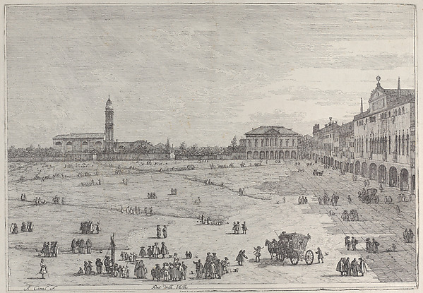 Prà della Valle: the right half of the square of Prà della Valle in Padua, with the Colleggio Universitario at right
