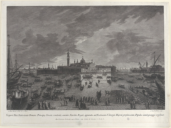 Nocturnal view of the procession on Christmas Eve of the Doge and Venetian Senate to San Giorgio Maggiore