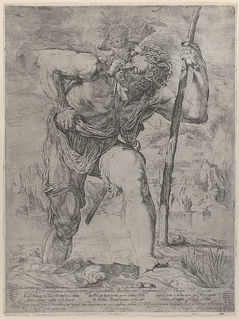 Saint Christopher with the Christ Child on his shoulders by Orazio Borgianni