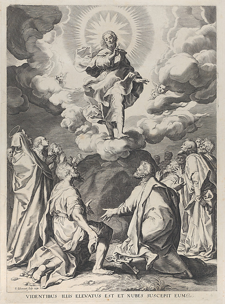 The Ascension, with Christ standing atop a rock at center by Cornelis Bloemaert