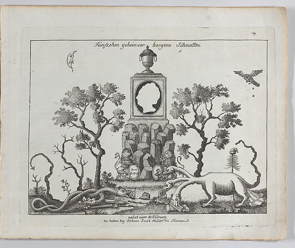 Landscape containing fifteen silhouettes