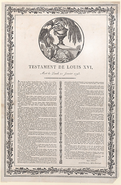The last words of Louis XVI (Testament de Louis XVI)