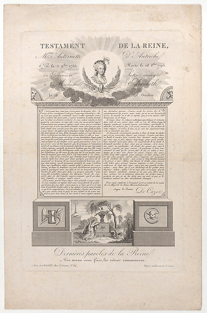The testament and last words of Marie Antoinette