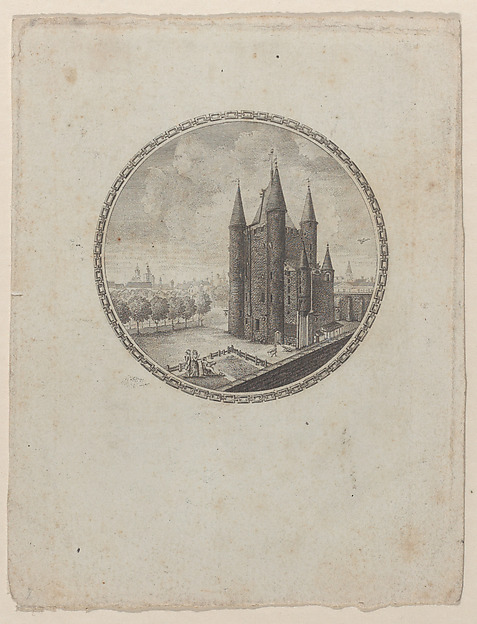 Circular view of the Conciergerie with hidden silhouettes of the Royal family in the clouds
