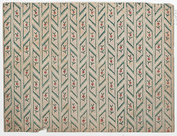 Sheet with overall red and green vine and dot pattern