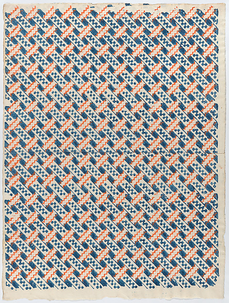 Sheet with overall orange and blue geometric pattern