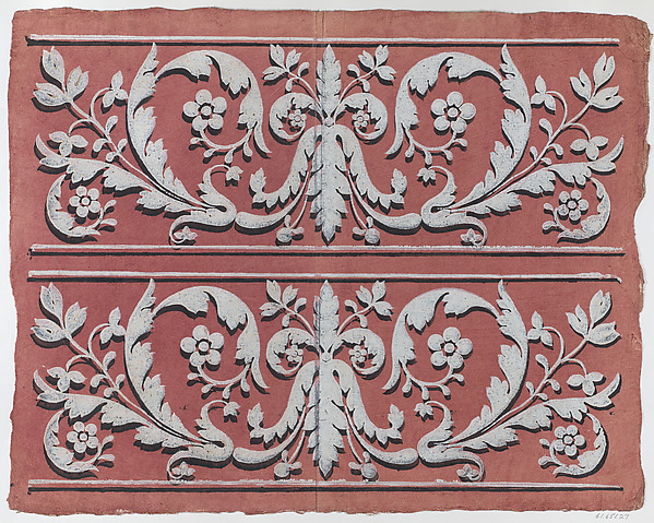 Sheet with two borders with rinceau motif