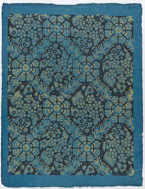 Sheet with overall floral pattern on blue background