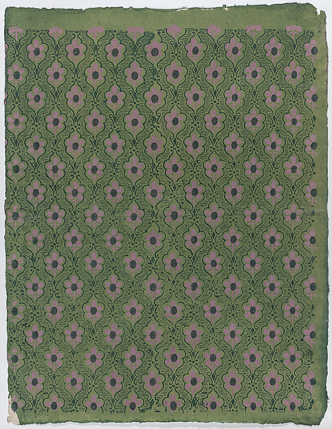 Sheet with overall pink floral pattern on green background