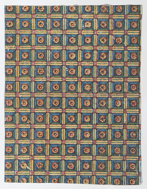 Sheet with overall geometric pattern with rosettes