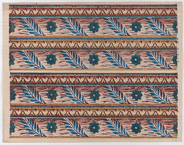 Sheet with two borders with flower and leaf designs