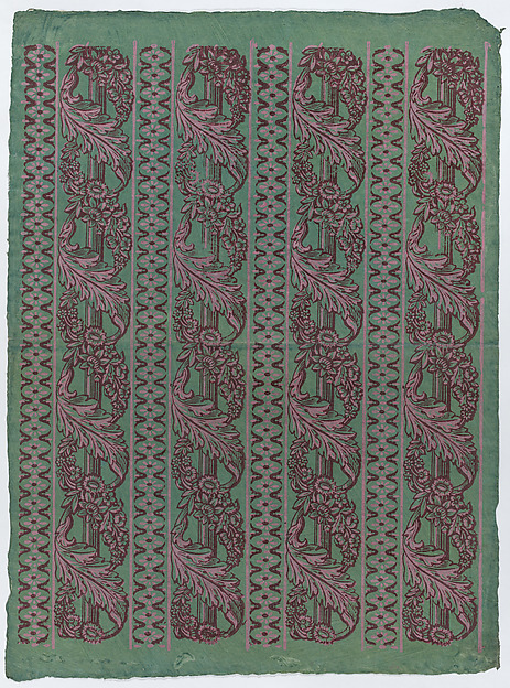 Sheet with four borders with a garland of acanthus leaves and flowers