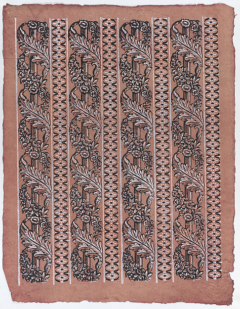 Sheet with four borders with a garland of acanthus leaves and flowers