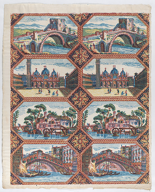 Sheet with two borders with Venetian landscapes