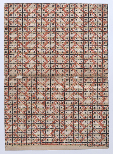 Book cover with overall grid pattern with geometric designs