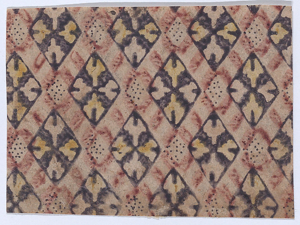 Sheet with alternating red, navy, and yellow ornate diamond outlines, with small black dots