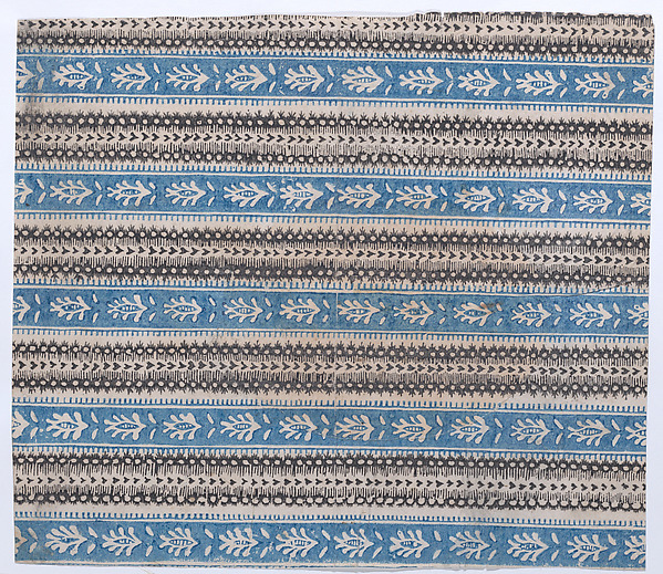 Sheet with five borders with blue and black abstract patterns