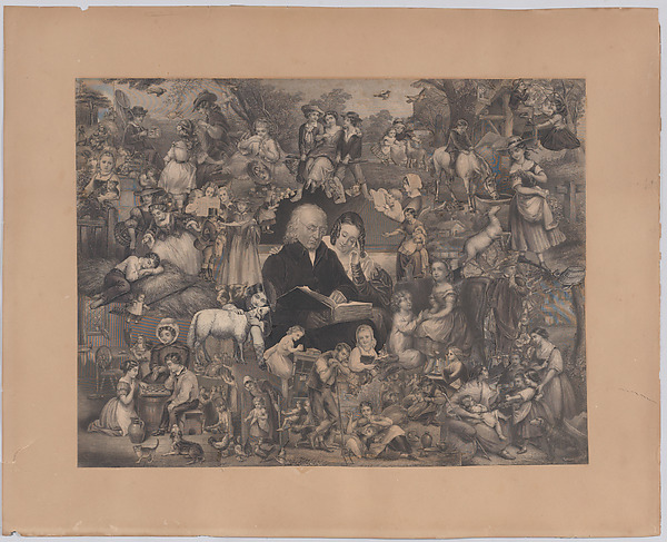 Collage of printed elements centered on a Man and Young Woman Reading the Bible, surrounded by scenes from rural life by Illman Brothers, The Metropolitan Museum of Art