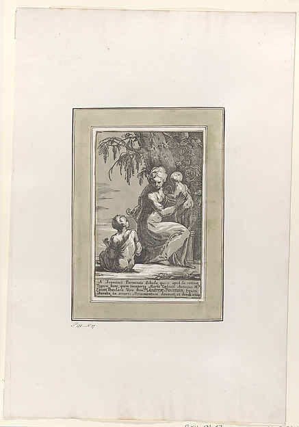 A Woman Standing at the Foot of a Tree Holding an Infant, with a Seated Boy