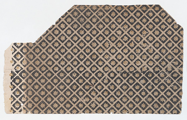 Sheet with overall pattern of flowers within squares