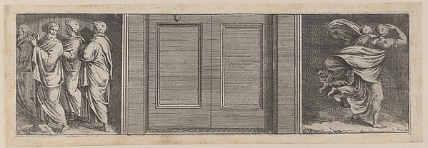 Plate 10: Three figures at left and two figures running at right, after a lost fresco in the basamento of Bay 9 in the Vatican Loggia