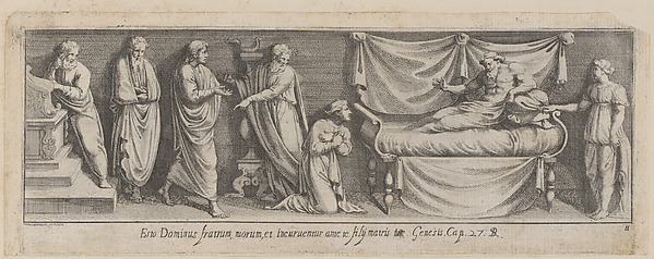 Plate 11: Bathsheba interceding with David for Solomon, from Genesis 27, after a lost fresco in the basamento of Bay 11 of the Vatican Loggia