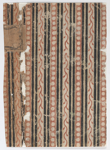 Right side of a book cover with pattern of stripes, vines, and dots