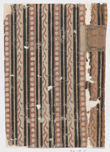 Left side of a book cover with pattern of stripes, vines, and dots
