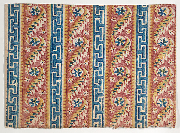 Sheet with Greek key and paisley pattern