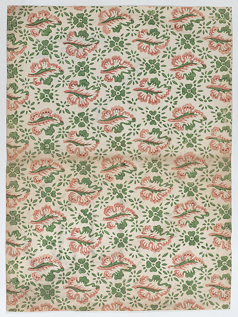 Sheet with overall red and green floral pattern