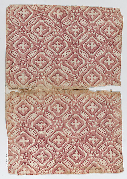 Book cover with red floral and abstract pattern