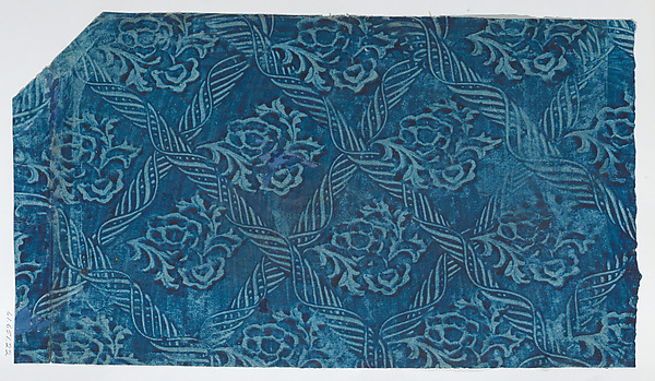 Paste paper with blue ribbon and floral pattern