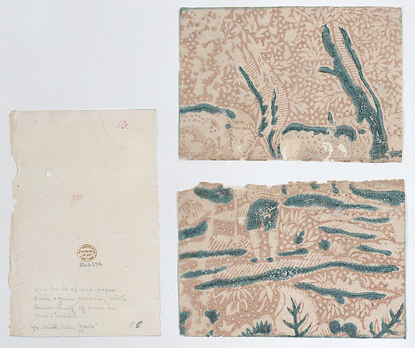 Sheet in two sections with pink and green scenic pattern