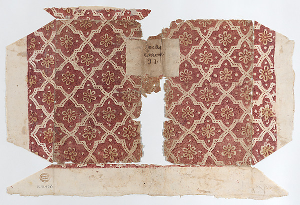 Book cover with red geometric and flower pattern by Anonymous, The Metropolitan Museum of Art